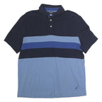 NAUTICA Mens Blue & Navy Block Stripe Short Sleeve Polo Shirt M Cotton