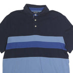 NAUTICA Mens Blue & Navy Block Stripe Short Sleeve Polo Shirt M Cotton