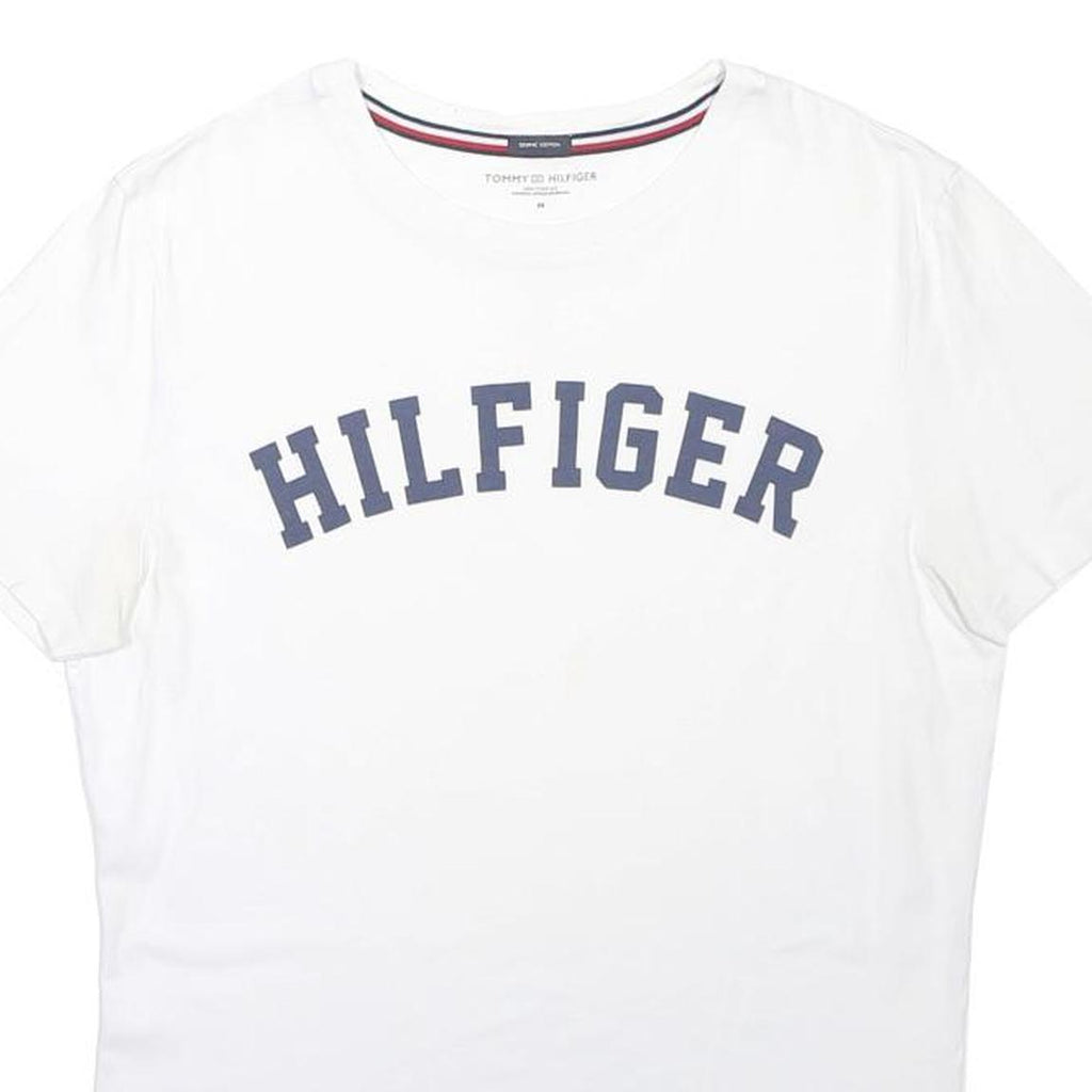 TOMMY HILFIGER Mens White Hilfiger Graphic T-Shirt M Short Sleeve Crew Neck
