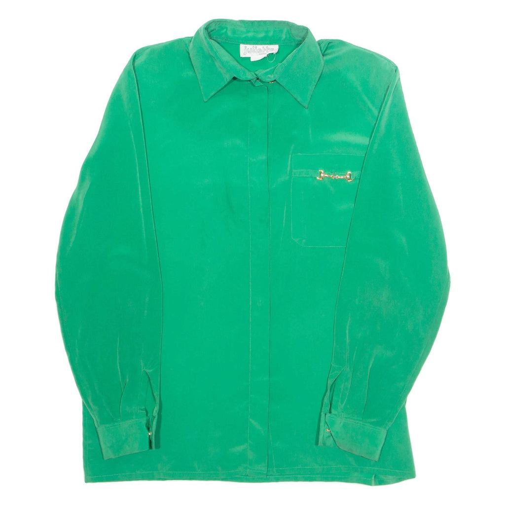JULIETTA Womens Shirt Green Collared Long Sleeve L