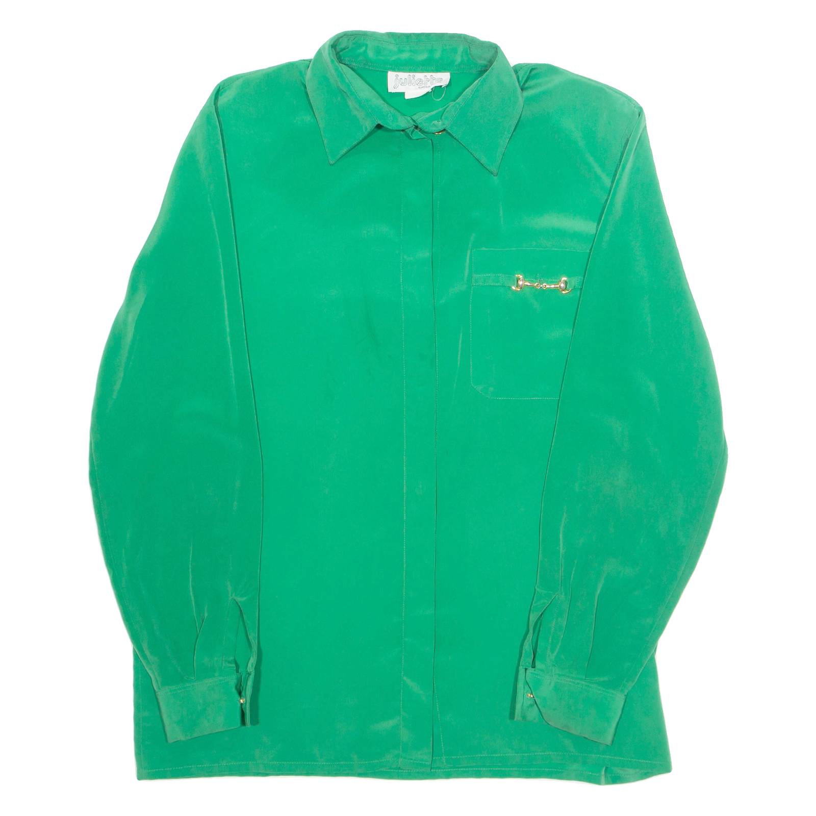 JULIETTA Womens Shirt Green Collared Long Sleeve L