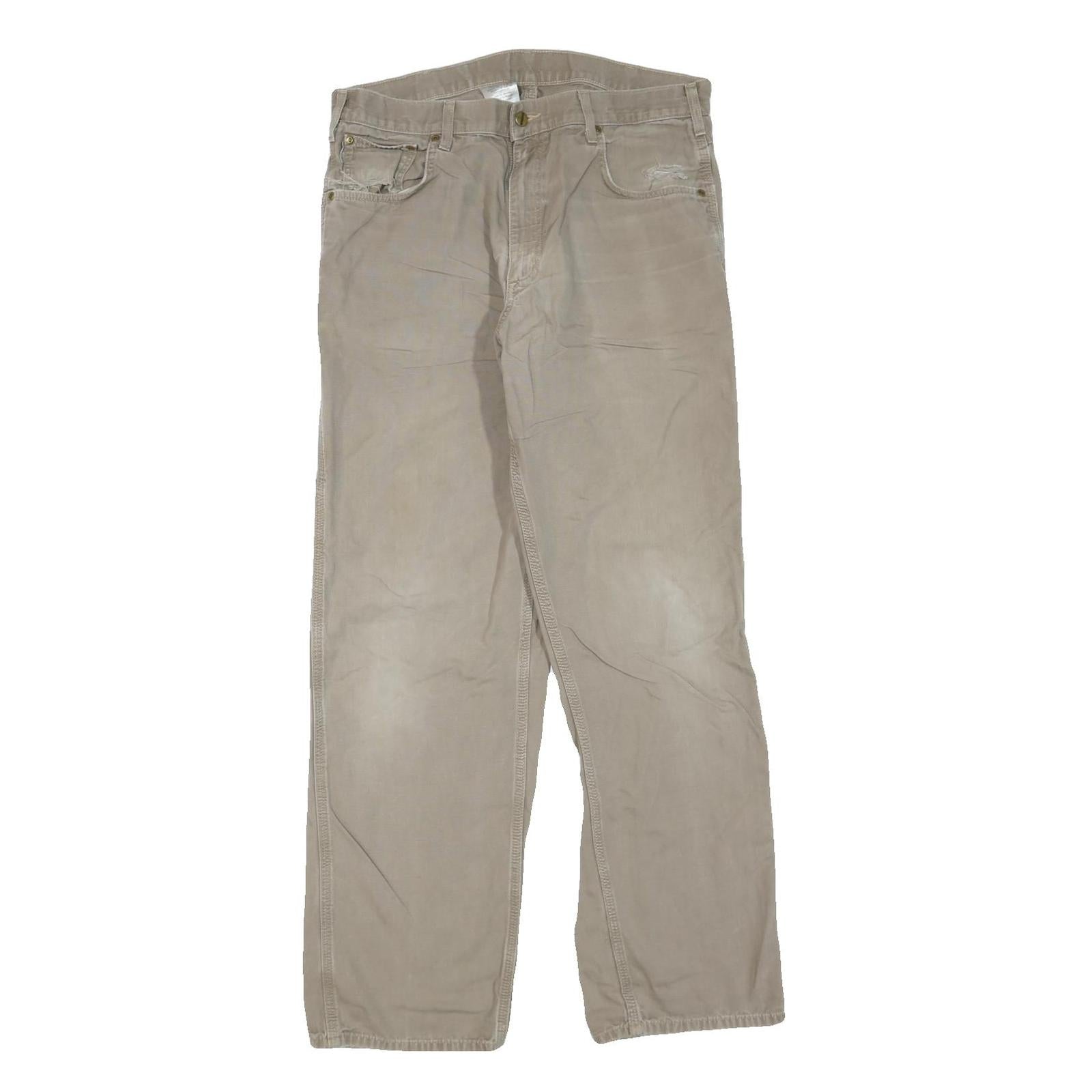 CARHARTT Mens Regular Fit Beige Denim Jeans W36 L34 Workwear Zip Closure Durable