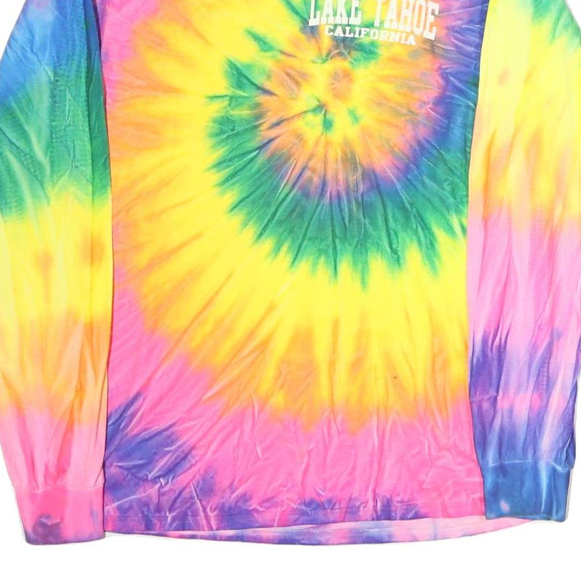 GILDAN Mens Yellow & Pink Tie Dye Long Sleeve Crew Neck T-Shirt M Cotton