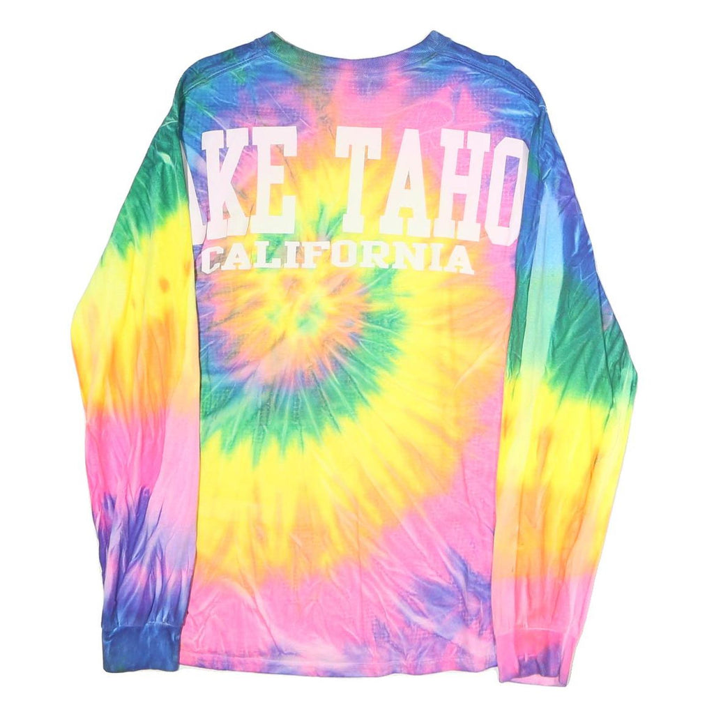 GILDAN Mens Yellow & Pink Tie Dye Long Sleeve Crew Neck T-Shirt M Cotton