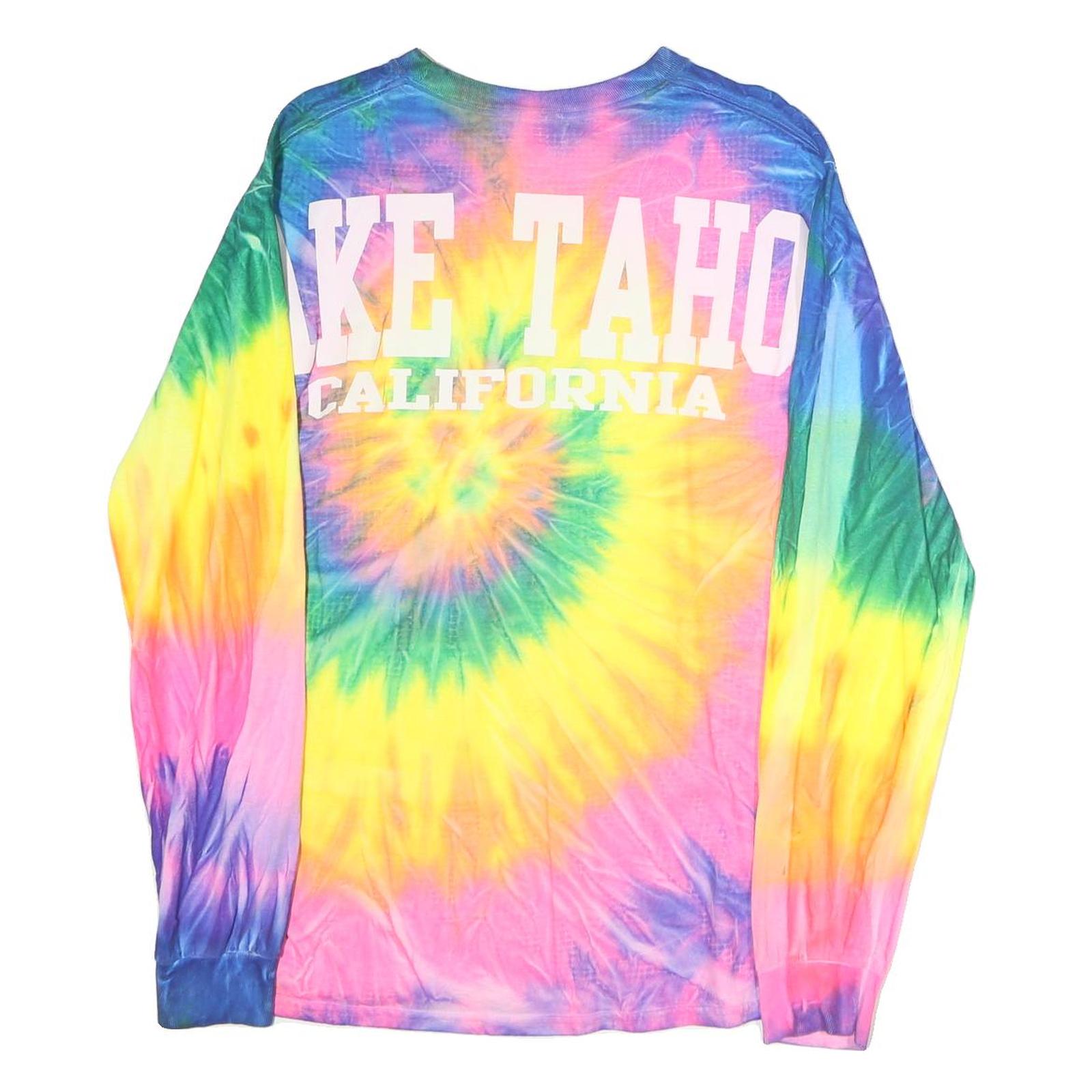 GILDAN Mens Yellow & Pink Tie Dye Long Sleeve Crew Neck T-Shirt M Cotton