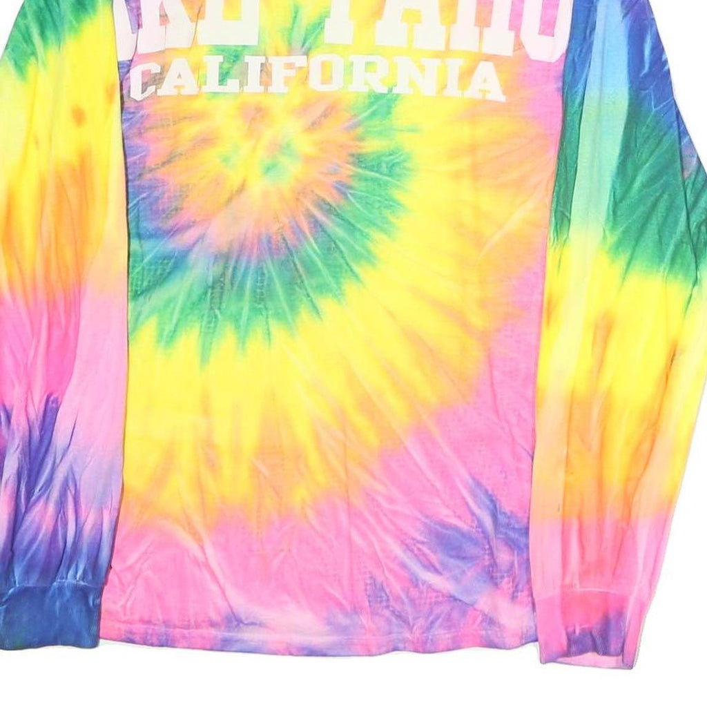 GILDAN Mens Yellow & Pink Tie Dye Long Sleeve Crew Neck T-Shirt M Cotton