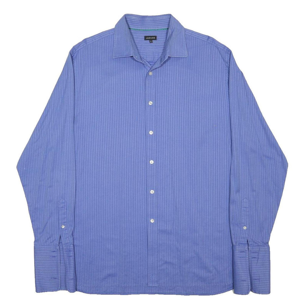 JAEGER Mens Blue Striped Classic Cotton Shirt XL Long Sleeve Formal Workwear