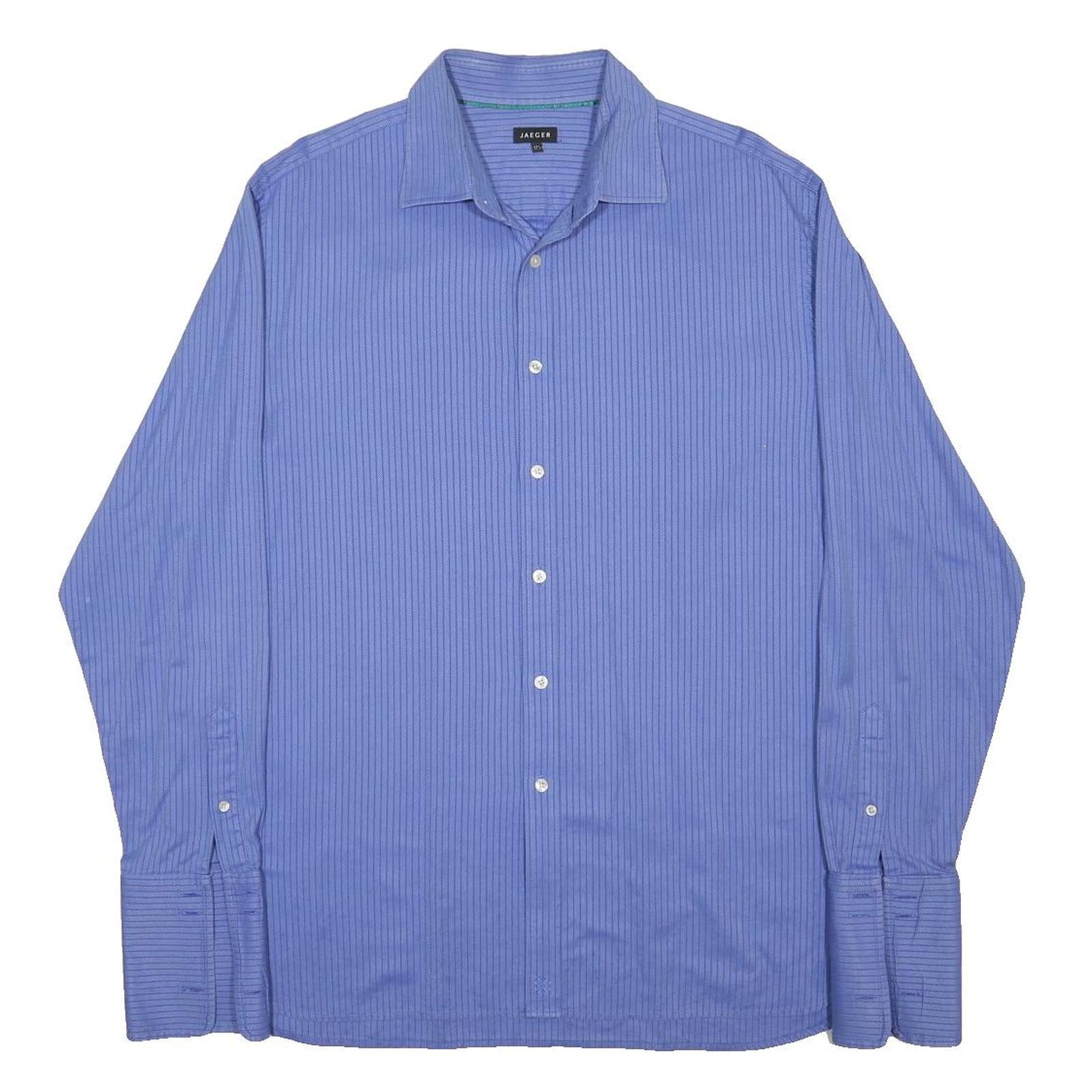 JAEGER Mens Blue Striped Classic Cotton Shirt XL Long Sleeve Formal Workwear