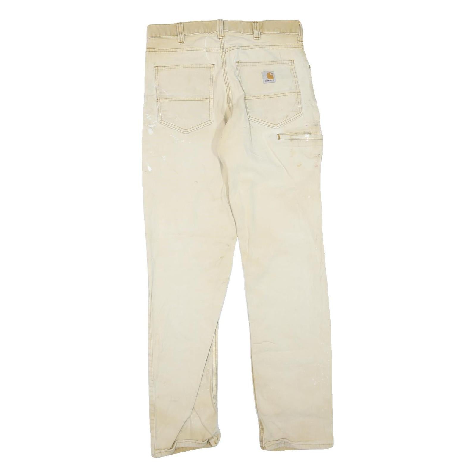 CARHARTT Mens Cotton Blend Beige Regular Fit Straight Leg Trousers W32 L34