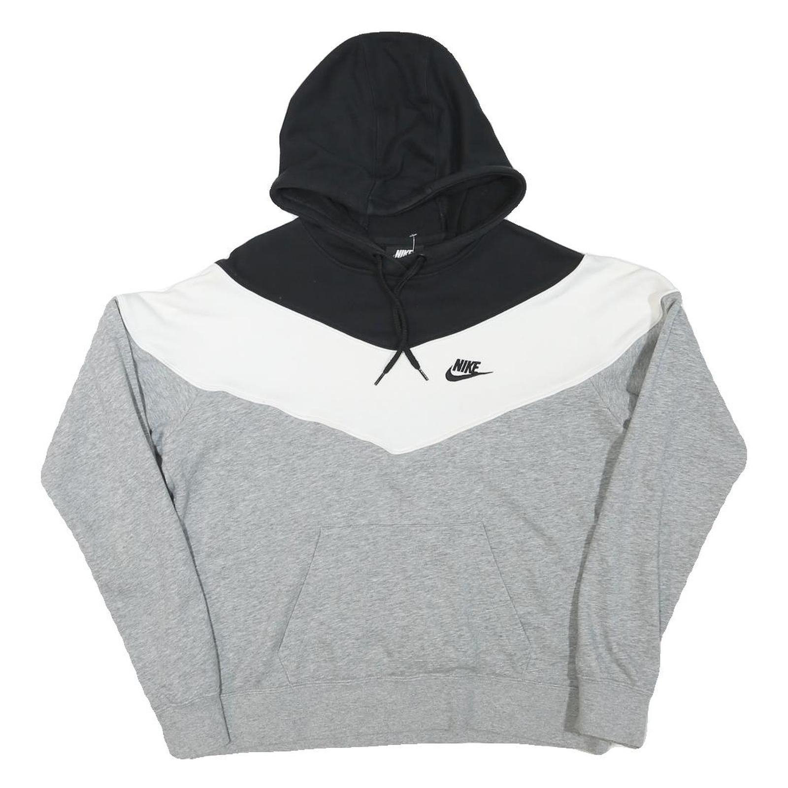 NIKE Mens Black & White Grey Colourblock Pullover Hoodie S Cotton Blend