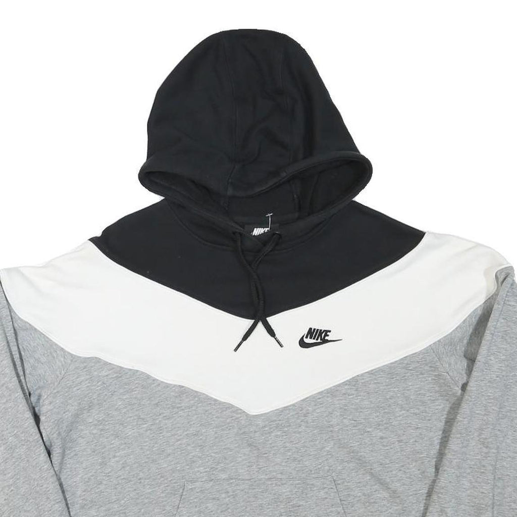 NIKE Mens Black & White Grey Colourblock Pullover Hoodie S Cotton Blend