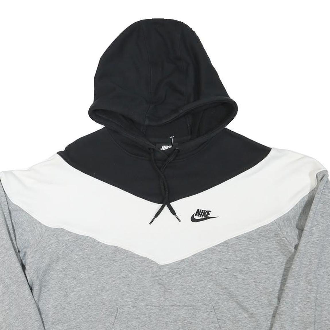 NIKE Mens Black & White Grey Colourblock Pullover Hoodie S Cotton Blend