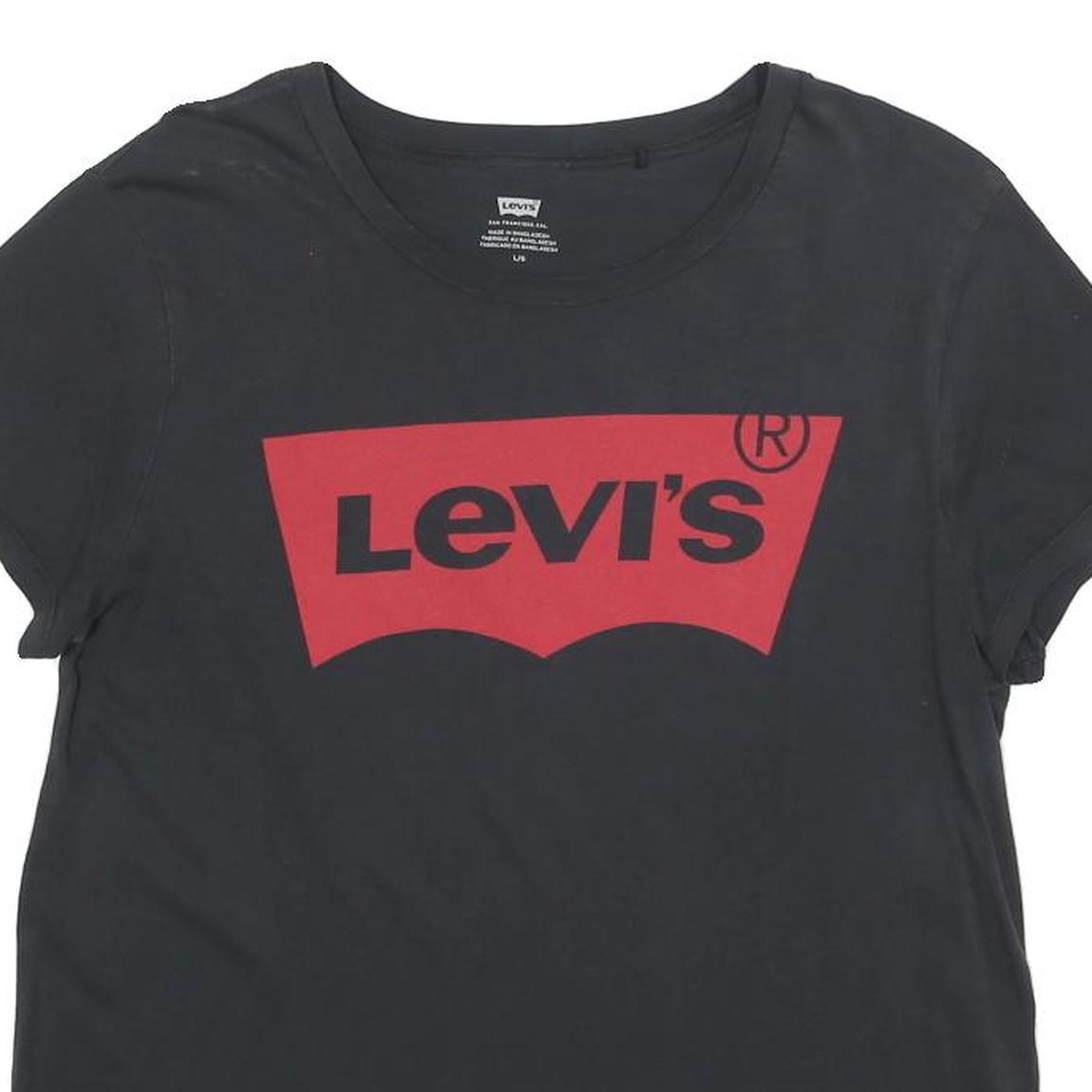 LEVI'S Womens Black Graphic T-Shirt L Short Sleeve Crew Neck Cotton Blend