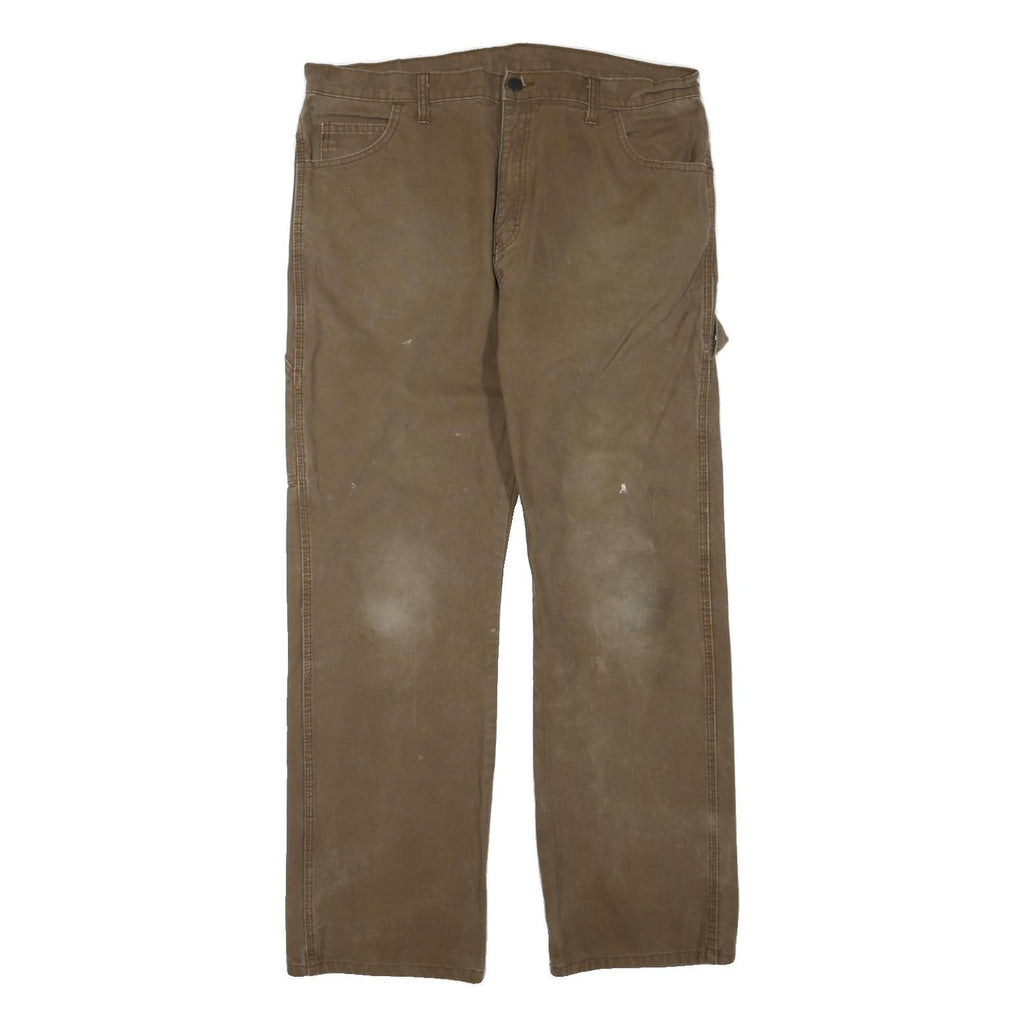 DICKIES Mens Regular Fit Brown Cotton Blend Straight Trousers W38 L32 Workwear