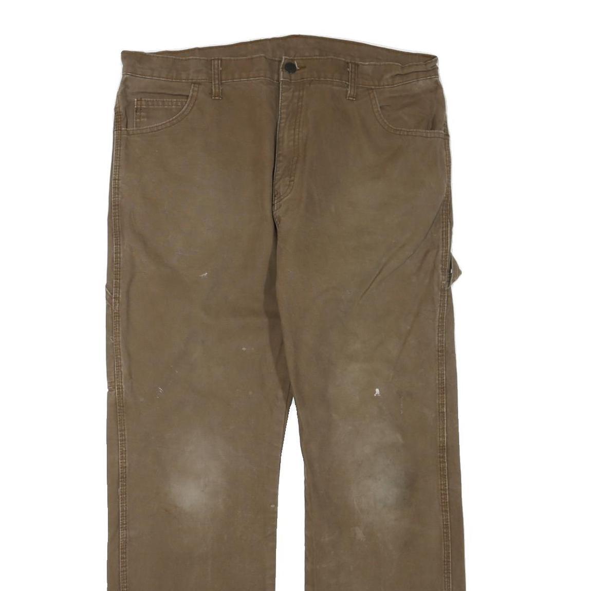 DICKIES Mens Regular Fit Brown Cotton Blend Straight Trousers W38 L32 Workwear