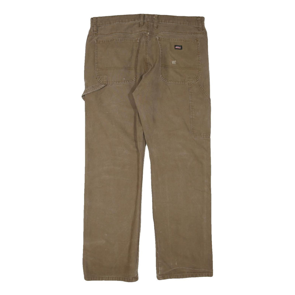 DICKIES Mens Regular Fit Brown Cotton Blend Straight Trousers W38 L32 Workwear