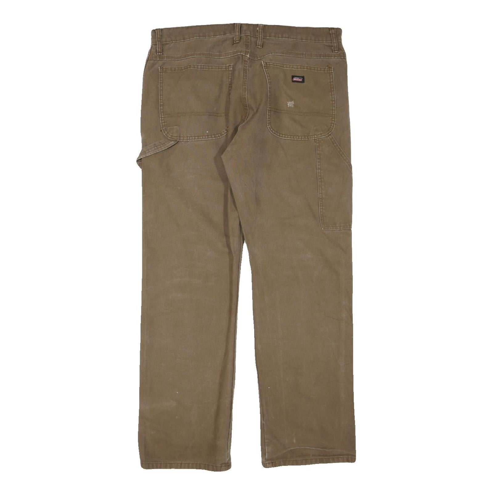 DICKIES Mens Regular Fit Brown Cotton Blend Straight Trousers W38 L32 Workwear