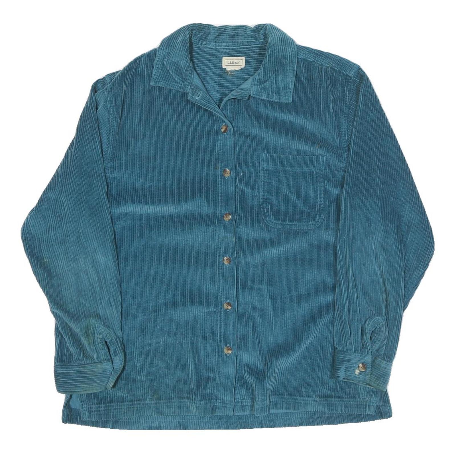 LL BEAN Womens Blue Corduroy Shirt L Button Up Casual Wear