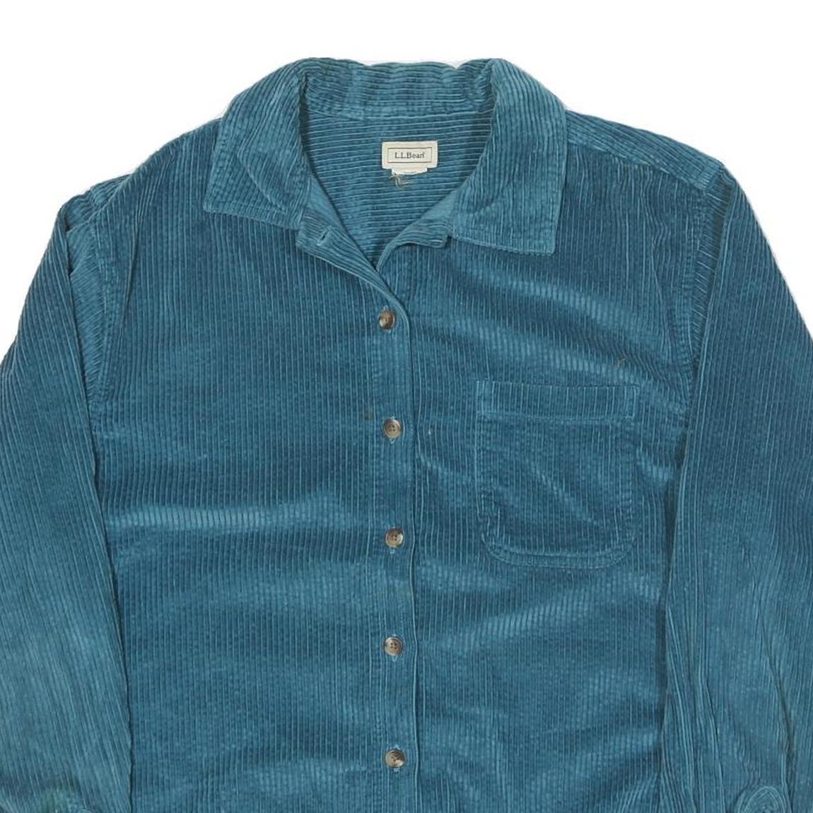 LL BEAN Womens Blue Corduroy Shirt L Button Up Casual Wear