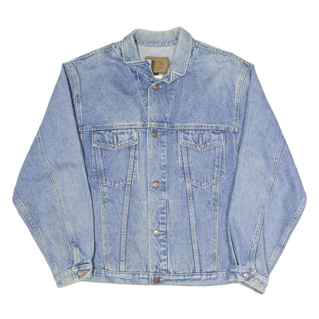 CALVIN KLEIN Mens Blue Denim Jacket Button L Cotton Blend Classic Style
