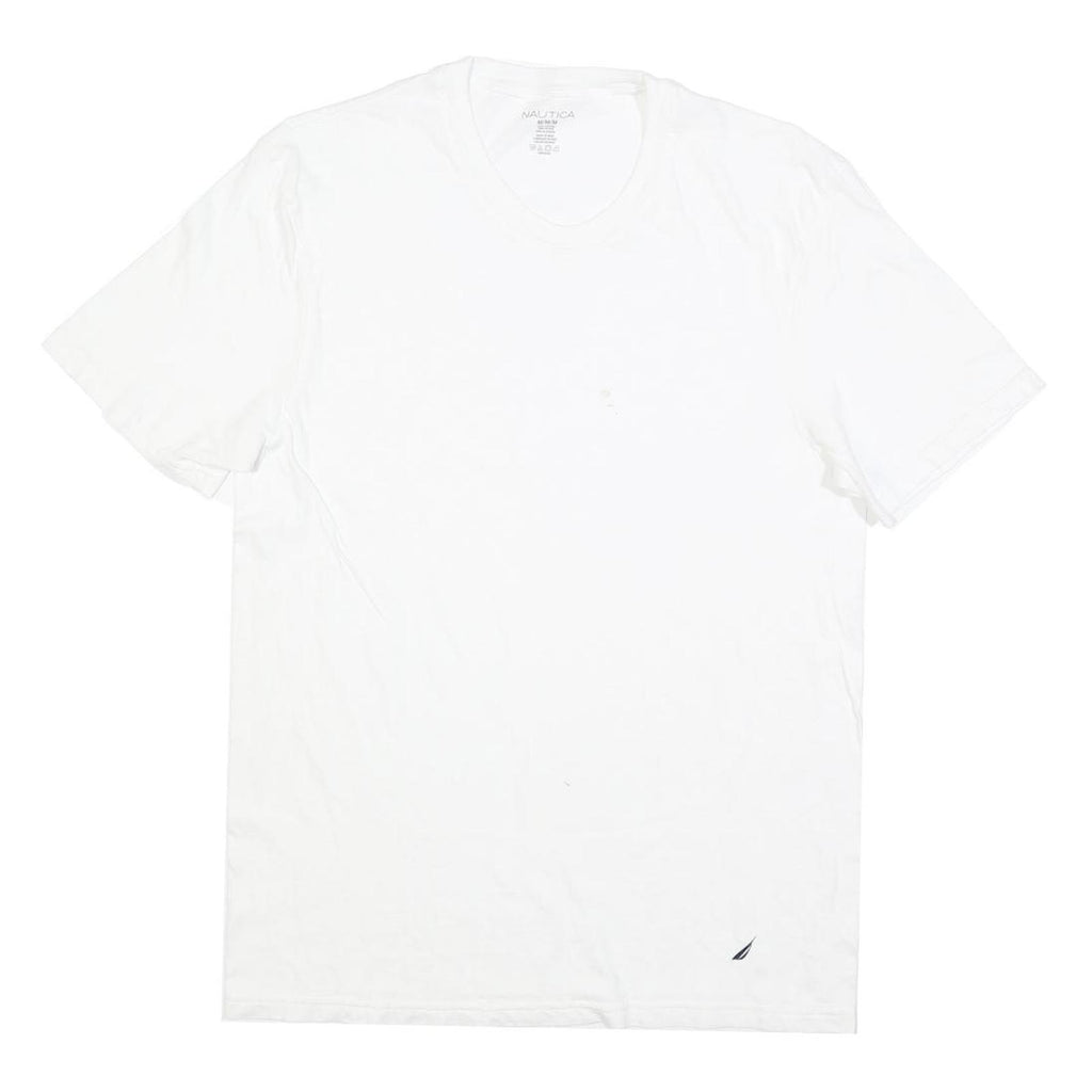 NAUTICA Mens White V-Neck Cotton Blend T-Shirt M Short Sleeve Casual Summer