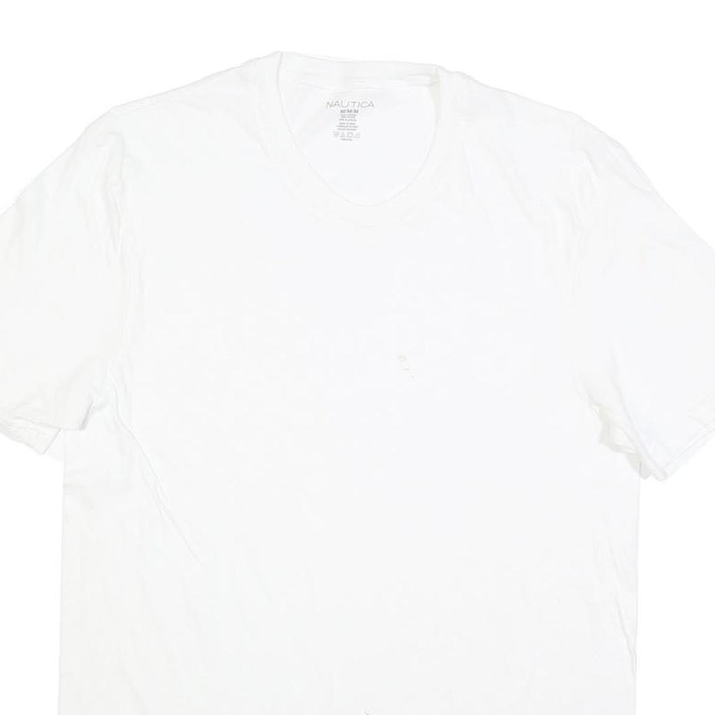 NAUTICA Mens White V-Neck Cotton Blend T-Shirt M Short Sleeve Casual Summer