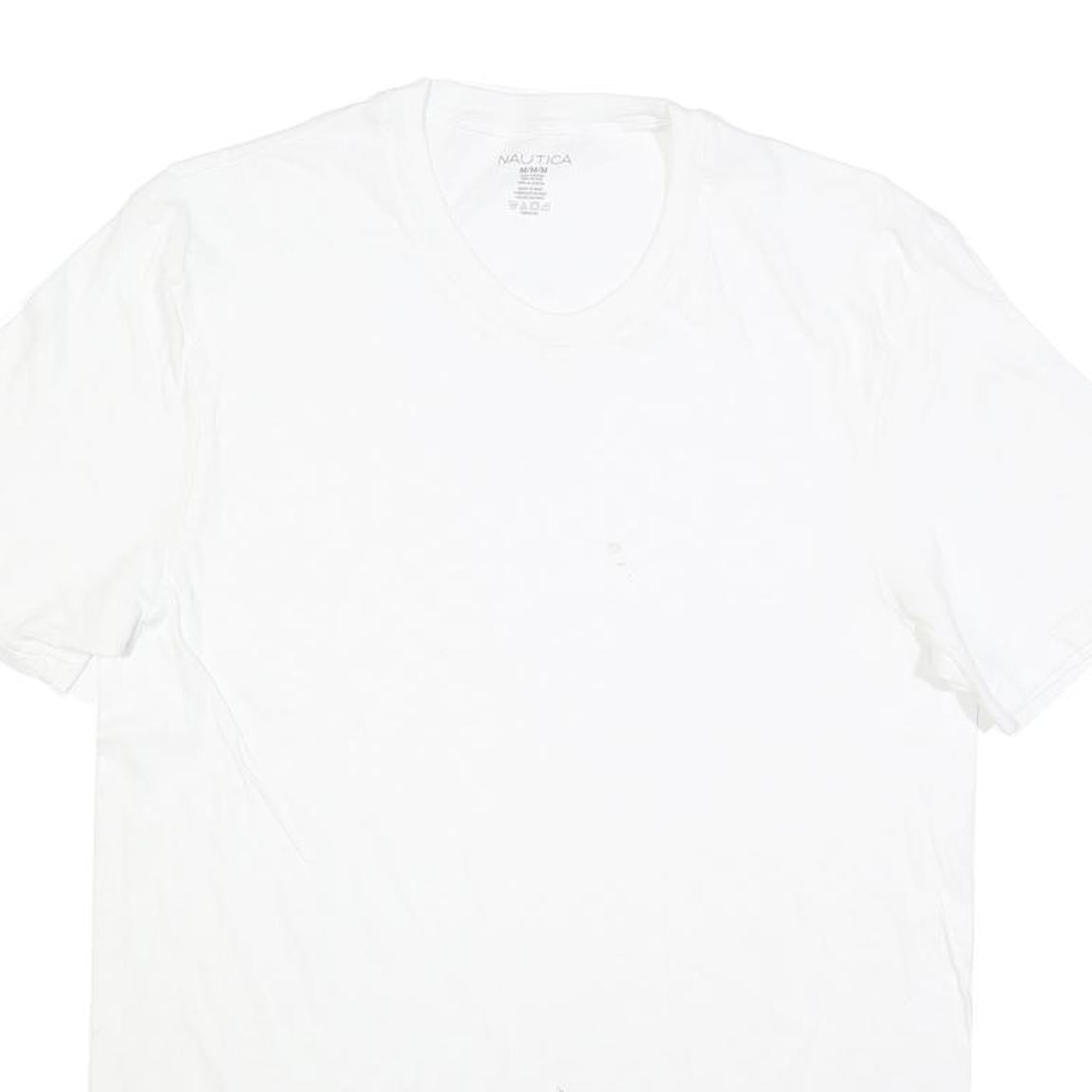 NAUTICA Mens White V-Neck Cotton Blend T-Shirt M Short Sleeve Casual Summer