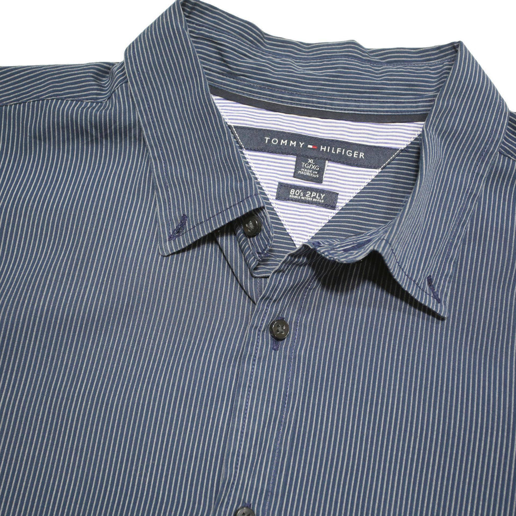 TOMMY HILFIGER Womens Blue & White Striped Shirt L Cotton Blend Classic Fit