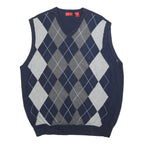 IZOD Mens Navy & Grey Argyle Patterned V-Neck Cotton Jumper L Sleeveless Classic