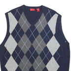IZOD Mens Navy & Grey Argyle Patterned V-Neck Cotton Jumper L Sleeveless Classic