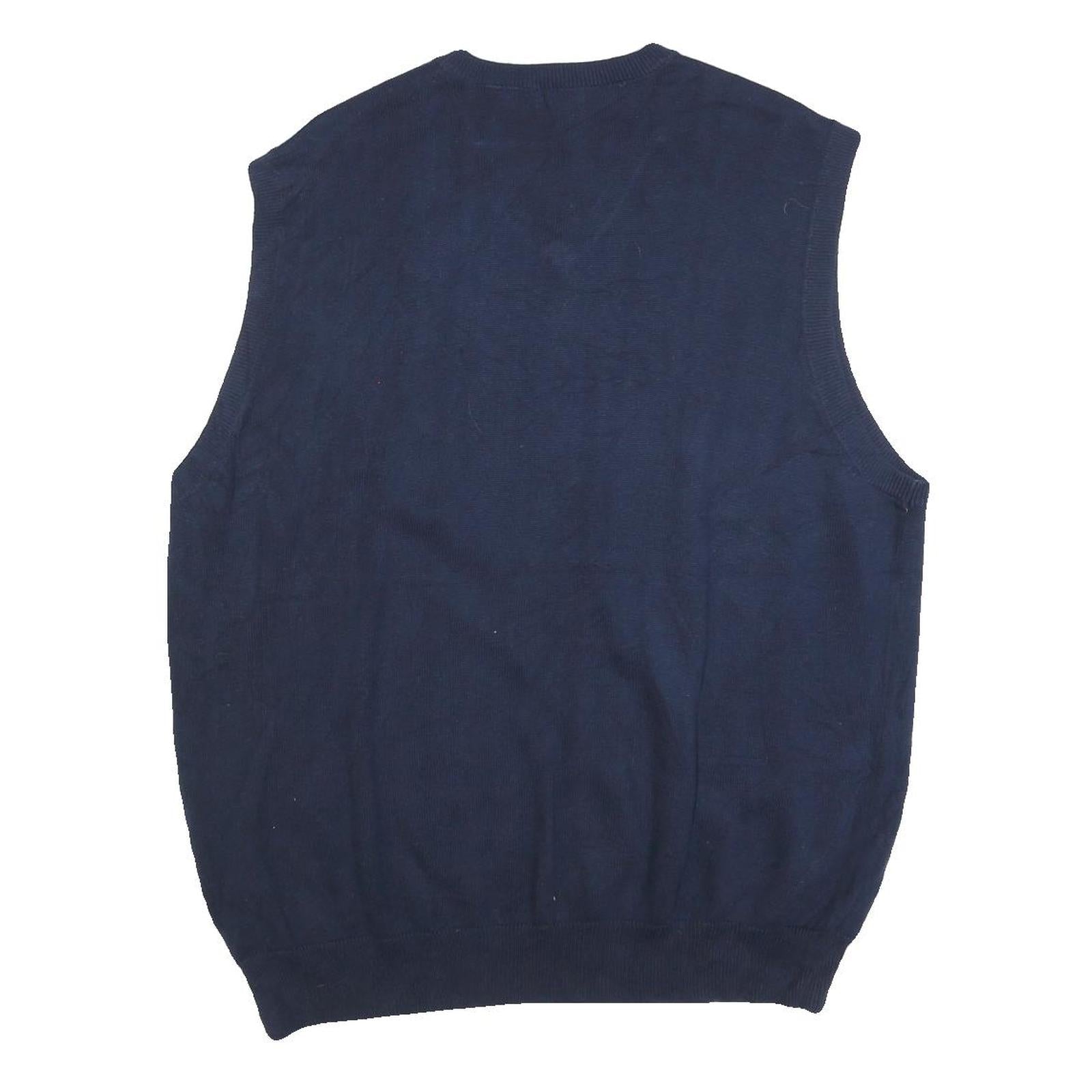IZOD Mens Navy & Grey Argyle Patterned V-Neck Cotton Jumper L Sleeveless Classic