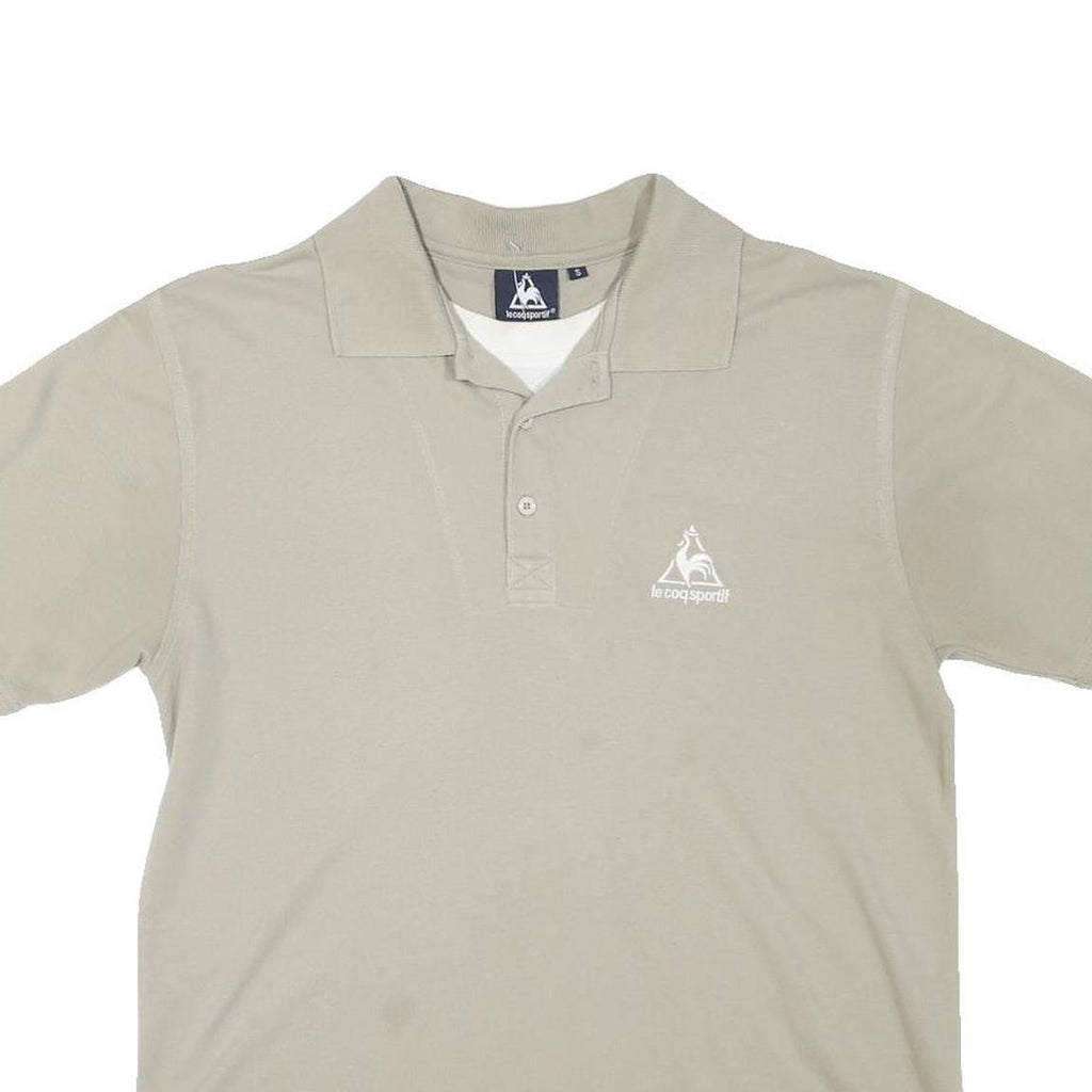 LE COQ SPORTIF Mens Beige Cotton Blend Short Sleeve Polo Shirt S Classic Casual