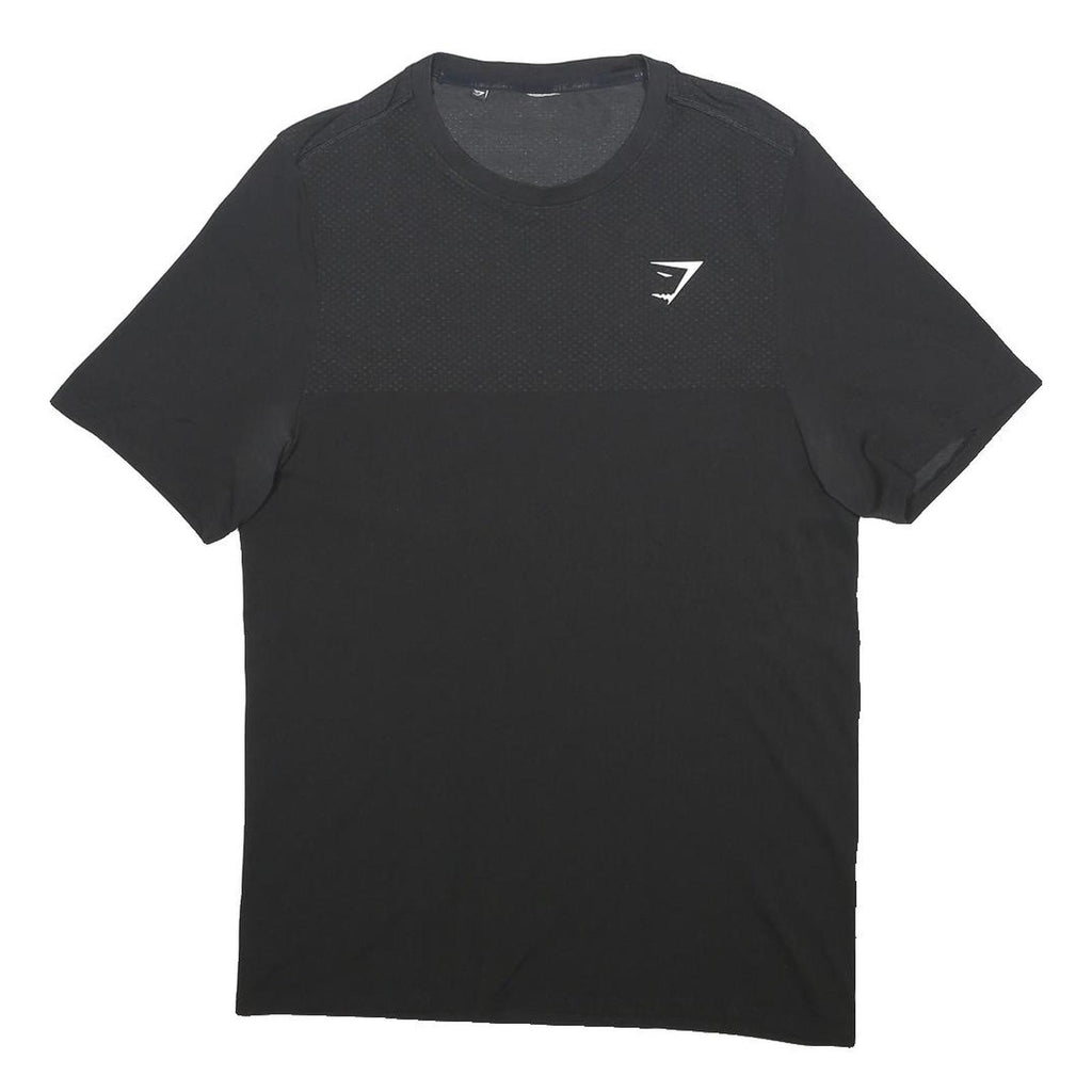 GYMSHARK Mens Black Polyester Fitness Short Sleeve Crew Neck S Performance