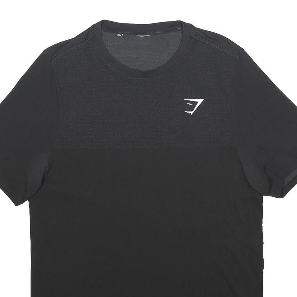 GYMSHARK Mens Black Polyester Fitness Short Sleeve Crew Neck S Performance