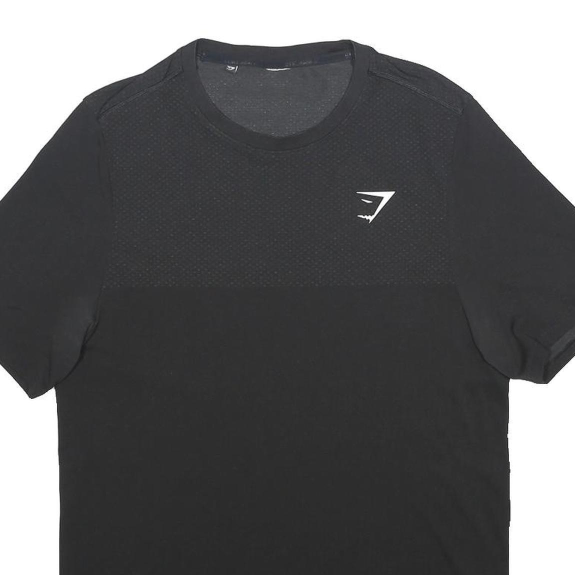GYMSHARK Mens Black Polyester Fitness Short Sleeve Crew Neck S Performance