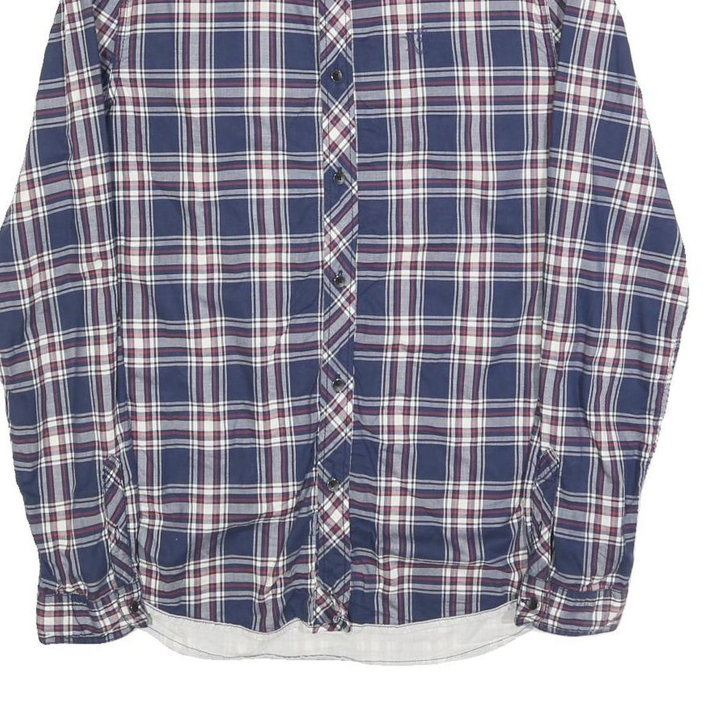 GUESS Mens Blue & Maroon Check Shirt M Cotton Blend Button Collar Casual