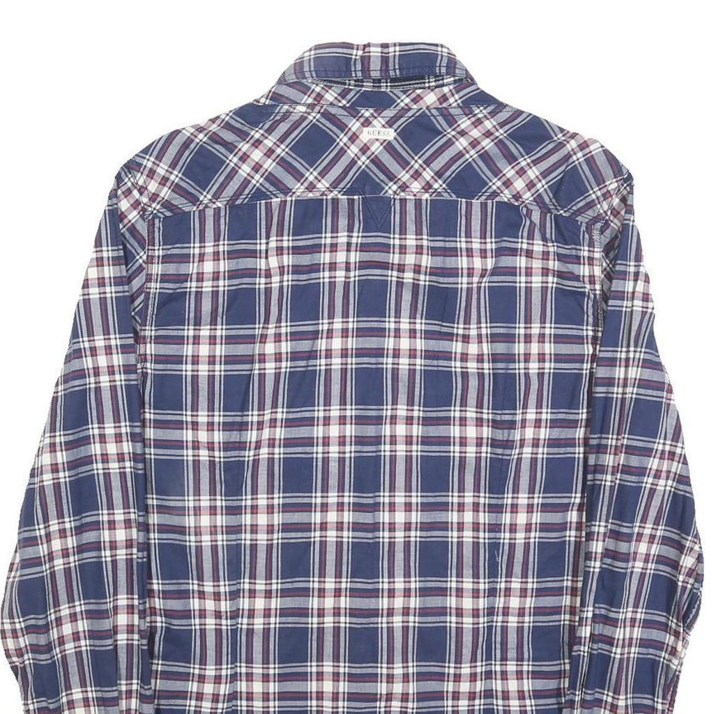 GUESS Mens Blue & Maroon Check Shirt M Cotton Blend Button Collar Casual
