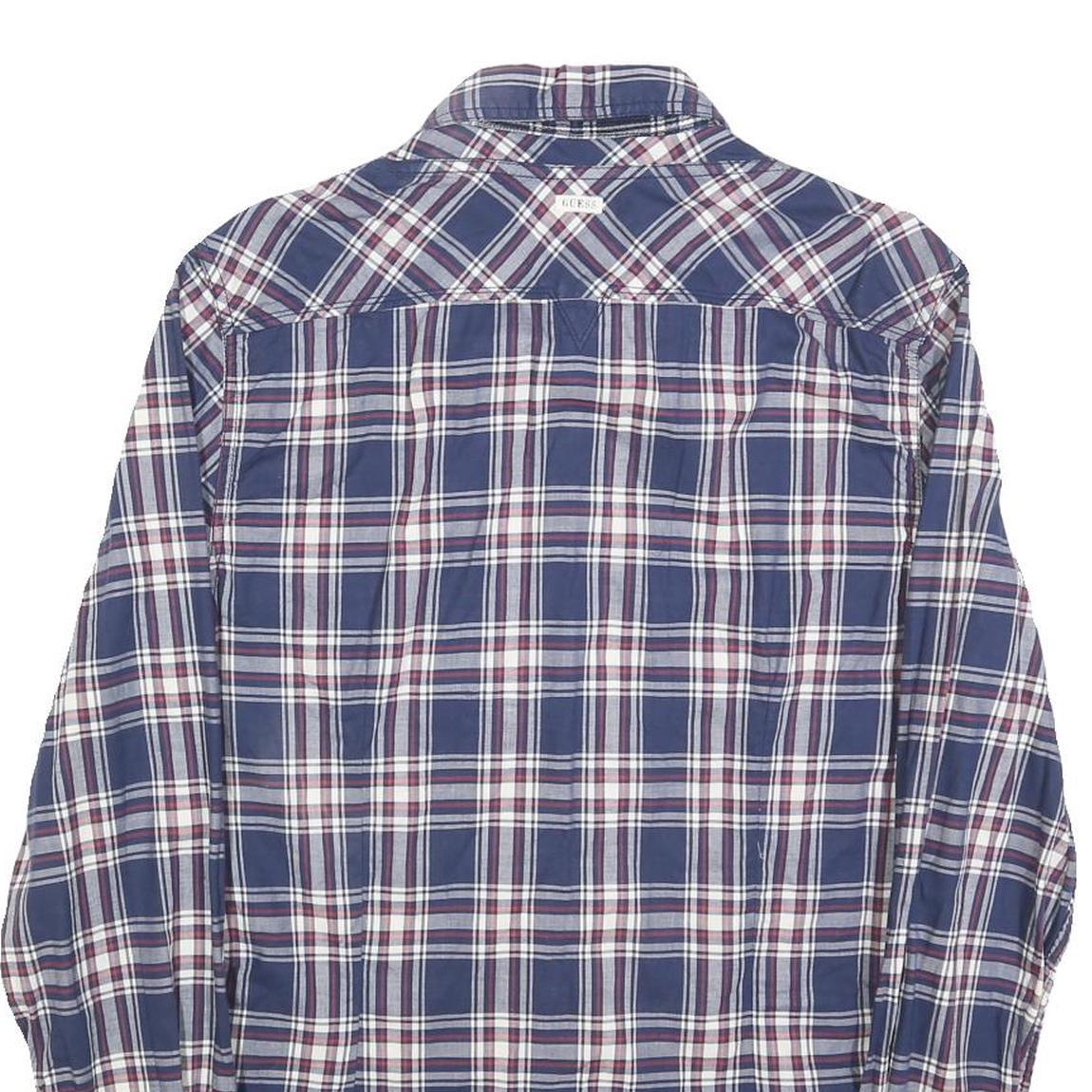 GUESS Mens Blue & Maroon Check Shirt M Cotton Blend Button Collar Casual