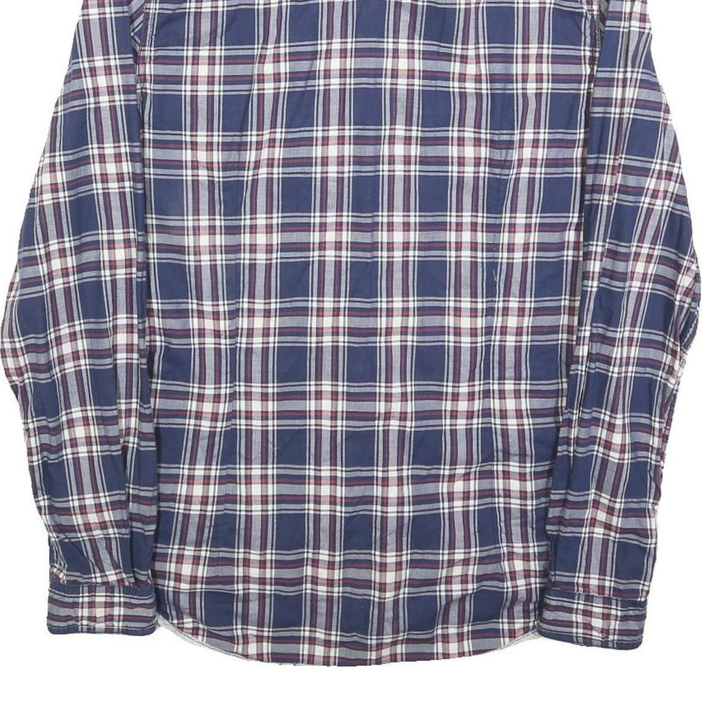 GUESS Mens Blue & Maroon Check Shirt M Cotton Blend Button Collar Casual