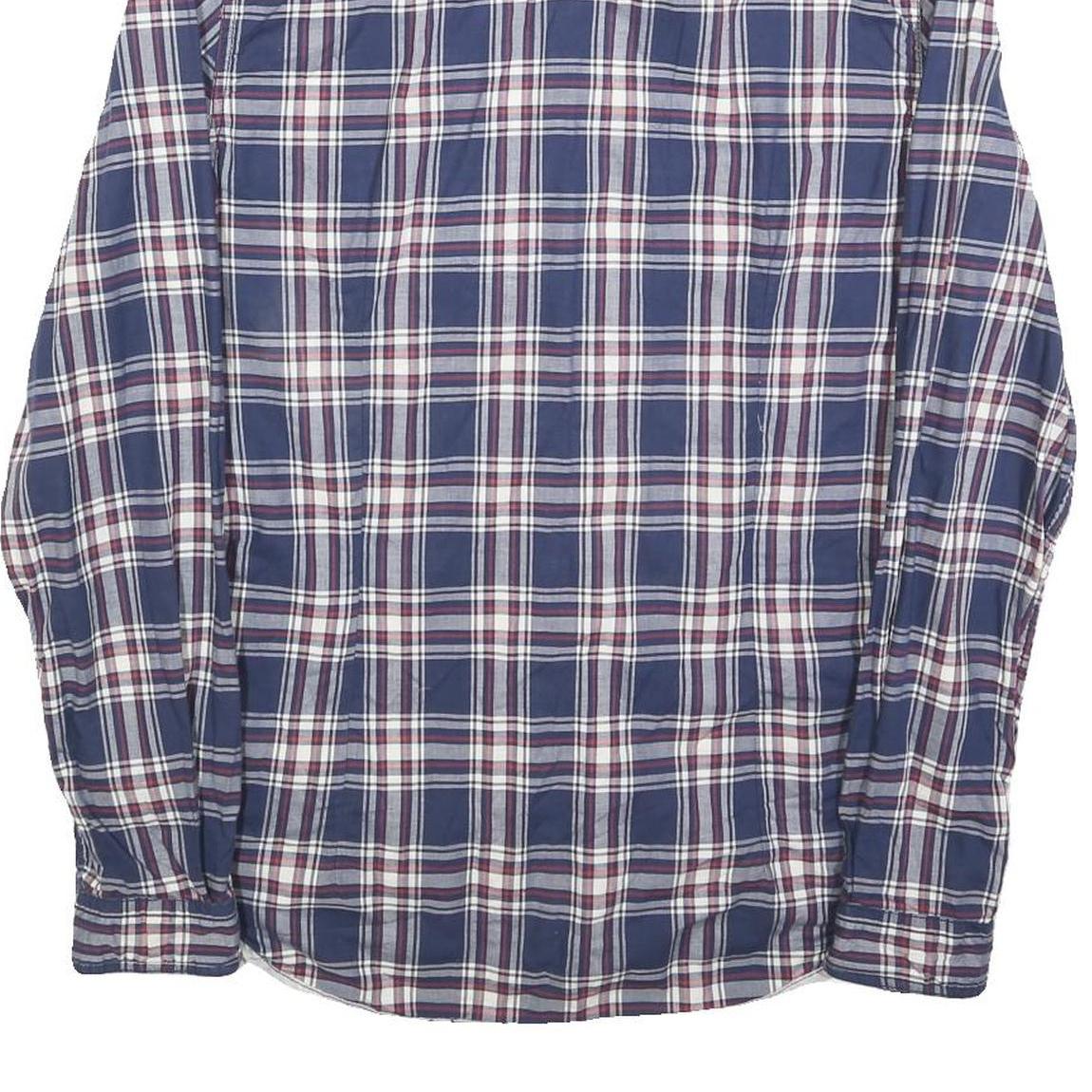 GUESS Mens Blue & Maroon Check Shirt M Cotton Blend Button Collar Casual