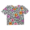 Womens White Black & Floral Printed Top Short Sleeve Round Neck M Summer Casual