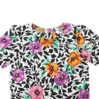 Womens White Black & Floral Printed Top Short Sleeve Round Neck M Summer Casual