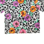 Womens White Black & Floral Printed Top Short Sleeve Round Neck M Summer Casual