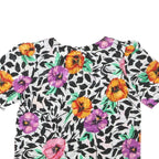 Womens White Black & Floral Printed Top Short Sleeve Round Neck M Summer Casual