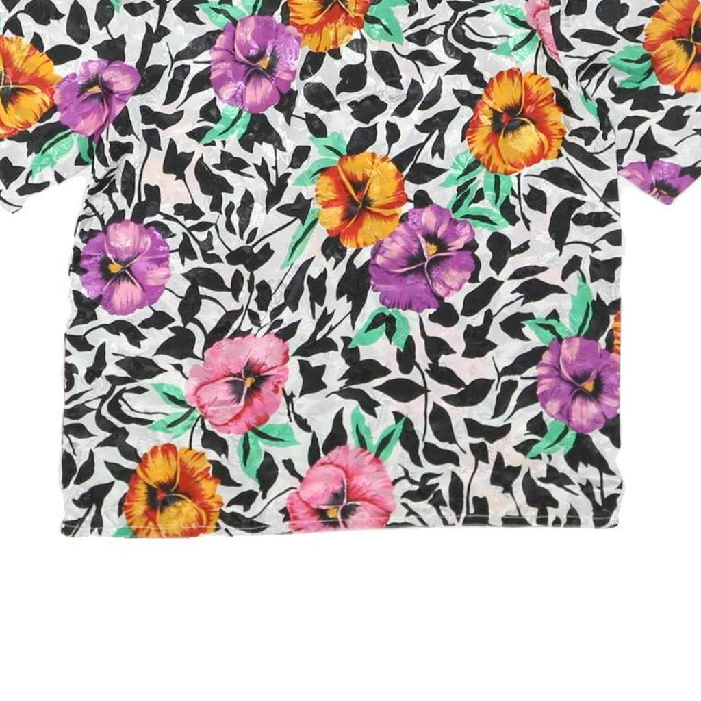 Womens White Black & Floral Printed Top Short Sleeve Round Neck M Summer Casual