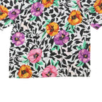 Womens White Black & Floral Printed Top Short Sleeve Round Neck M Summer Casual