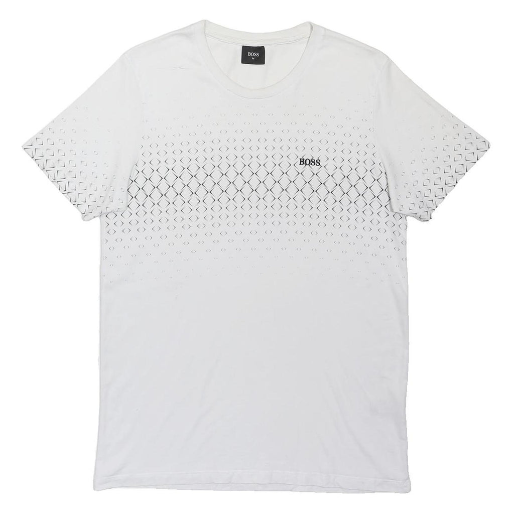 BOSS Mens White Graphic T-Shirt M Short Sleeve Crew Neck Designer Cotton Blend