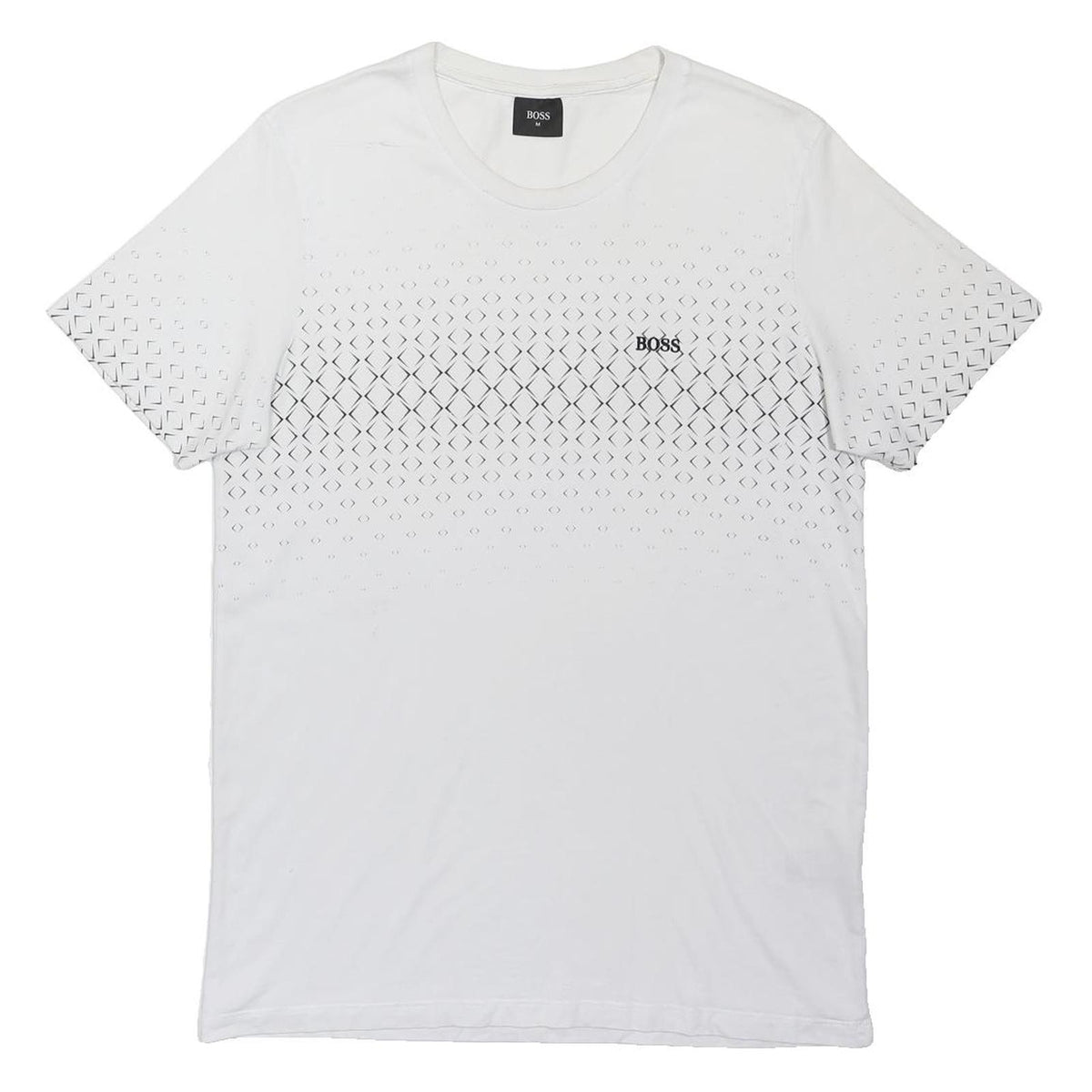 BOSS Mens White Graphic T-Shirt M Short Sleeve Crew Neck Designer Cotton Blend