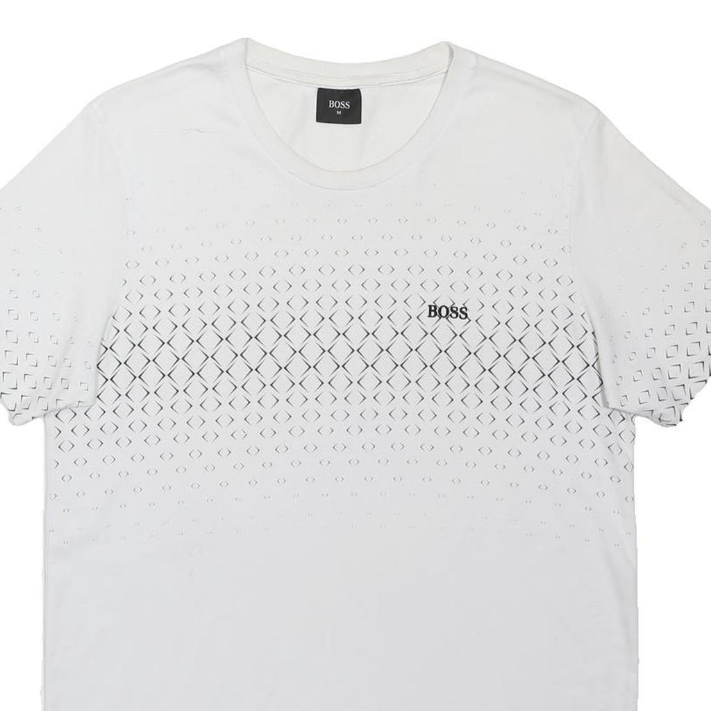 BOSS Mens White Graphic T-Shirt M Short Sleeve Crew Neck Designer Cotton Blend