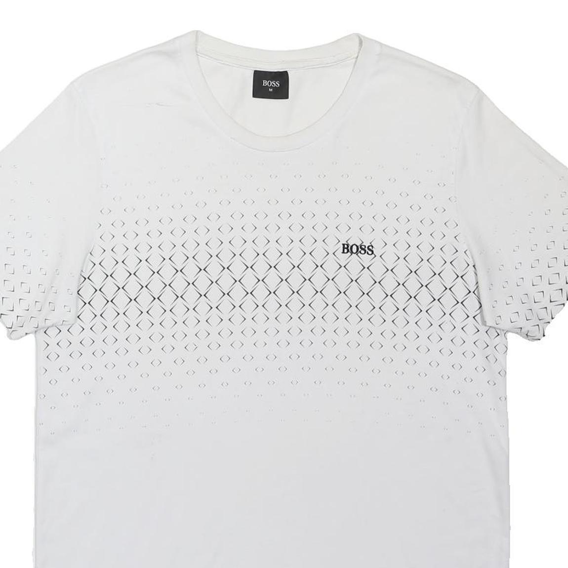 BOSS Mens White Graphic T-Shirt M Short Sleeve Crew Neck Designer Cotton Blend